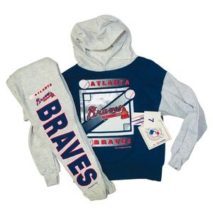 VTG 1993 Atlanta Braves Kids Sweatshirt Pants Set Sz 7 USA NWT Team Glasgow MLB